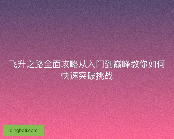 飞升之路全面攻略从入门到巅峰教你如何快速突破挑战