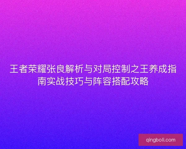 王者荣耀张良解析与对局控制之王养成指南实战技巧与阵容搭配攻略